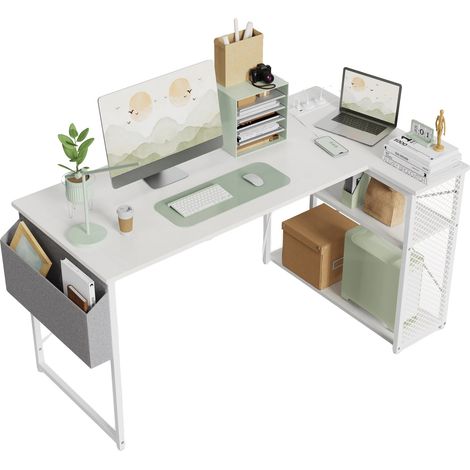 Scrivania per computer, design a L, soluzioni di alimentazione integrate, bianca - 1207075 cm (1/2)
