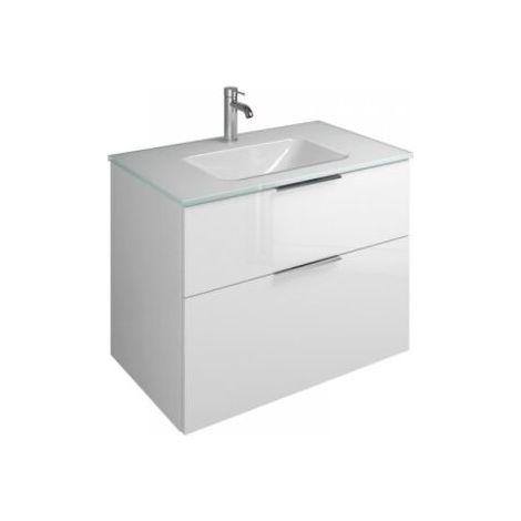 Burgbad Eqio Glas-Waschtisch mit Unterschrank, 2 Auszüge und Stangengriff Eiche Dekor Flanelle/Alpinweiss 82 cm