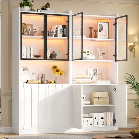 Vitrina de salón 160x35x200 cm, con LED Bluetooth, 8 puertas, estantes ajustables, aglomerado blanco (1/5)