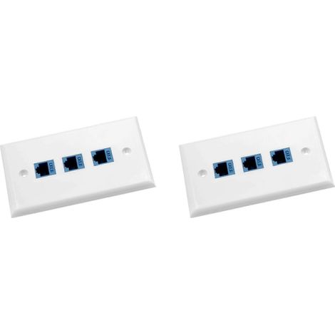 Lot de 2 plaques murales Ethernet 3 ports, plaque murale RJ45 avec coupleur Keystone en ligne RJ45, plaque murale pour prise Keystone Cat6 (1/5)