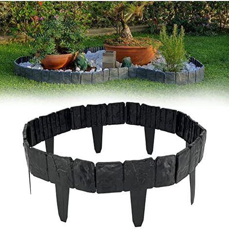 Lote de 10 - Módulo de cenefa para jardín efecto piedra - 2,5 metros lineales - cenefa para valla, plantación - plástico flexible - 25 x 10 CM (NEGRO) (1/5)