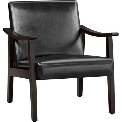 Homevive Sillón de Piel Sintética para Salón Sillón Relax con Resplado Pata Madera Sillón para Sala de Estar Capacidad de Carga 136KG Negro