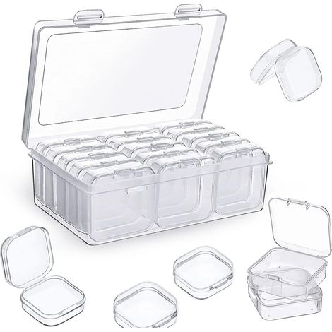 Boîte De Rangement - Transparente - Couvercle À Charnière - 5 5 X 5 5 X 2 Cm - Pour Perles Bijoux Petits Objets - Lot De 12 Pièces Avec Boîte De Transport Rectangulaire