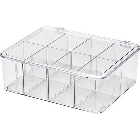 Boîte à thé haut de gamme avec 8 compartiments et couvercle à charnière – Boîte de rangement pour sachets de thé, dosettes de café, ingrédients de pâtisserie – Organisateur de bijoux, 30,5 x 25 x 10,5