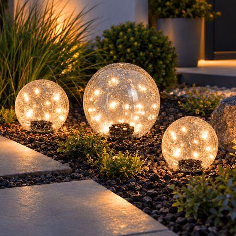3x LED Solarleuchte Außenleuchte Gartenkugel Crackleglas Klar Glas IP44 (1/5)