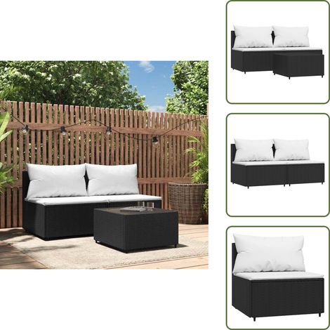 The Living Store 3-tlg. Garten-Lounge-Set mit Kissen Schwarz Poly Rattan - Gartenmöbel (1/5)