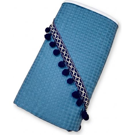 Bata de baño 100x100 Colección Boho azul marino con pompones (1/5)