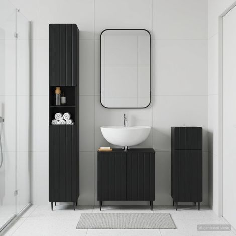 vidaXL 3 Piece Bathroom Cabinet Set ZWOLLE Black Engineered Wood (1/5)