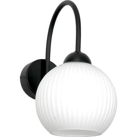 Aplique de pared negro con pantalla de cristal blanco 15-263 rollo (1/2)