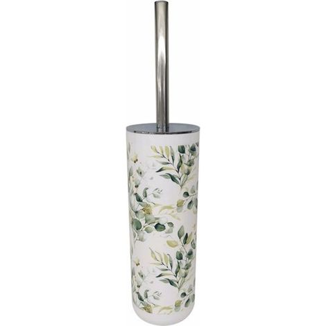 TRADE SHOP - Portascopino A Cilindro Con Scopino Bagno Wc Toilette Fiori Foglie Accessorio 87057 - (1/2)