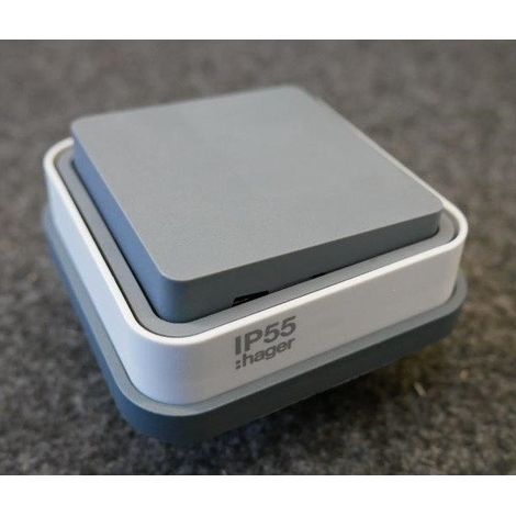 Hager – Interrupteur va-et-vient étanche gris encastré 1 poste 2 modules 10A 250V IP55 – Pour chantiers humides – Série Cubyko (1/10)