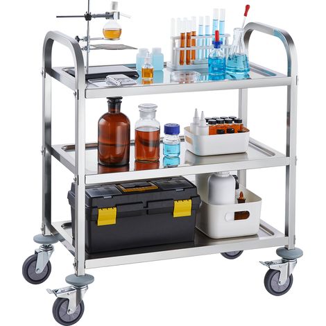 Mophorn Carrello in acciaio inossidabile, carrello da laboratorio a 3 livelli, capacità 400 libbre, carrello medico con ruote bloccabili per laboratorio, clinica, cucina, salone