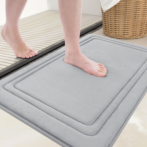 Tapis de bain en mousse à mémoire de forme, 24 x 16 cm, ultra-doux, antidérapant et absorbant, lavable et séchable en machine, gris. (1/5)