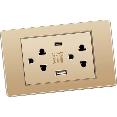 Prise murale électrique de type thaïlandais, gain de place, chargeur mural USB Type C pour la maison, couleur or (1/5)