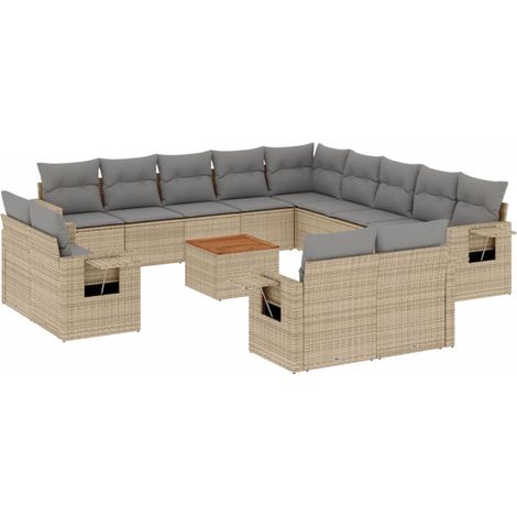 Set sofás jardín 14 pzas y cojines ratán sintético beige mezcla vidaXL (1/3)