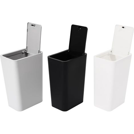 Set di 3 Cestini per il Bagno (9 L) — 22,2 x 15,7 x 33 cm — Piccoli Cestini con Coperchio per Cucina, Camera da Letto, Soggiorno, Bagno e WC (Nero, Bianco, Grigio)
