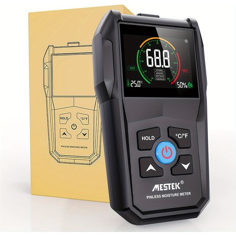 Mètre d’Humidité Numérique Sans Piqure  Testeur d’Humidité Non Destructif avec Écran LCD Couleur  Pour Bois, Cloison Sèche, Maçonnerie & Contrôle Qualité Bâtiment (1/5)
