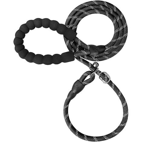 Correa de adiestramiento sin tirones - Correas de cuerda resistentes y reflectantes con asa cómoda - Correa de adiestramiento antitirones - (1,5 m, negra)