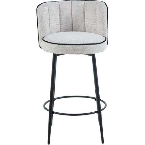 Lot de 2 tabourets de bar tissu écru pieds métal noir H74 cm CATHY