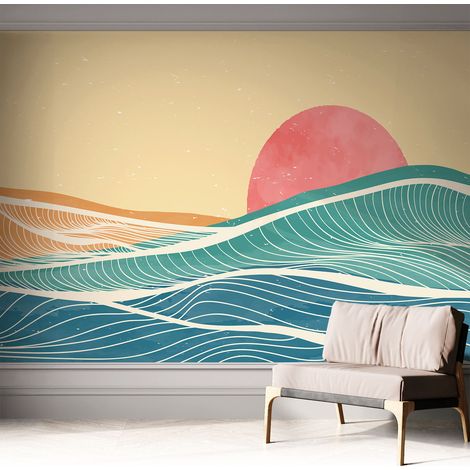 Carta da parati adesiva - lavabile - decorazione murale - per cucina - pellicola decorativa Onde marine 312x219 cm (1/5)