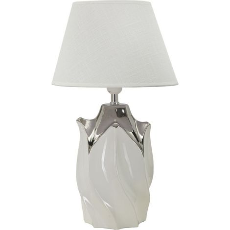 Lampe à Poser en Céramique "Shiney" 51cm Blanc & Argent (1/5)