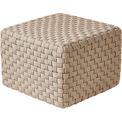 Pouf d'Extérieur Tissé à la Main Ottoman de Jardin 50 x 50 cm Matière Synthétique Taupe Nalli (1/5)