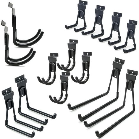 Lot de 14 Crochets Slatwall, Capacité 32 kg, Fer et PVC, Pour Garage et Jardin (1/5)