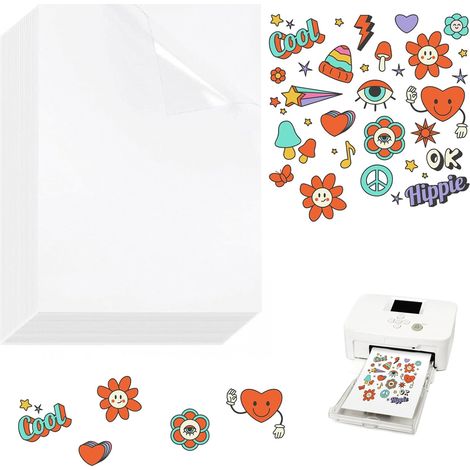 30 Feuilles Papier Autocollant Transparent Imprimable, A4 Transparent Film Autocollant Vinyle, D'impression Étiquette Adhésif Imprimable pour Imprimante Laser et Jet d'Encre, Couleurs Vives 297x210 mm (1/5)