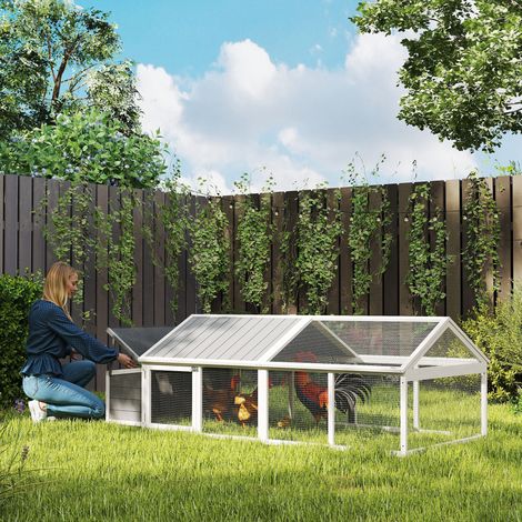 Poulailler pour 4 et 8 poules blanc pour poules cage à poule avec nichoir porte et toit ouvrable 240 x 112.5 x 76 cm design moderne