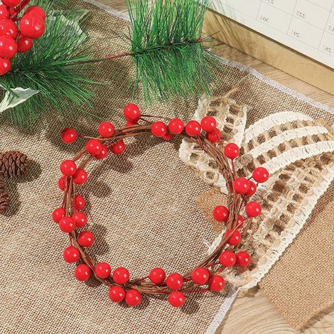 Lot de 100 baies rouges artificielles de Noël, décorations de fête en sachet, 1 cm, rouge vif (1/4)