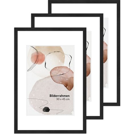 Lot cadre photo 30x45 par 3, cadres photo noir, cadres photos 45x30 cm, set cadre bois, encadrement tableau à suspendre, kit galerie murale, picture frame H950 (1/5)