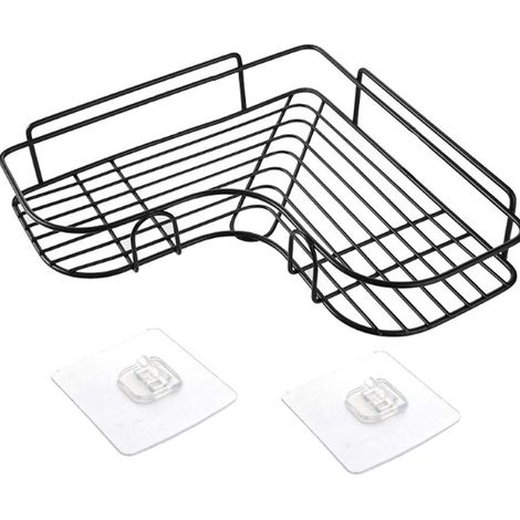 Wandmontiertes Badezimmerregal mit zwei Klebehaken, rostfrei, ohne Bohren, Aufbewahrungsorganisator, geeignet für Toiletten, Schlafsäle und Küche, Schwarz