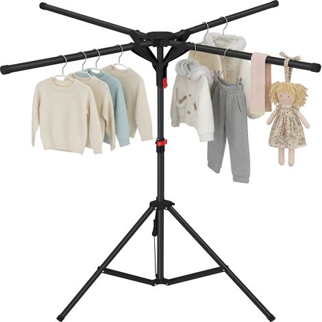 Porte-manteau, Hauteur Réglable 130-180 cm Penderie, Pour sécher les chemises, t-shirts, vestes, pulls, jupes ou robes, Noir