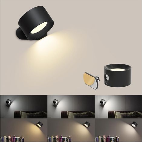 Liseuse LED murale dotée de trois réglages de température de couleur et de trois niveaux de luminosité fonctionne sur batterie et convient aux bureaux à domicile, aux tables de chevet et aux chambres (1/5)