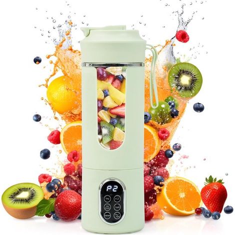 Mini blender électrique portable 530 ml, extracteur de jus USB avec nettoyage automatique, pour smoothies et milkshakes, vert (1/5)