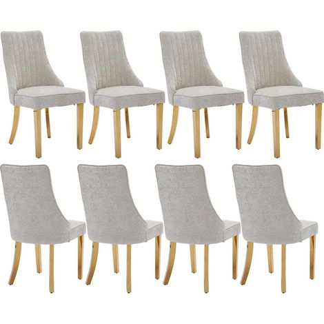 Esszimmerstühle 8er Set, Stoff Polsterstühle mit Channel-Steppung, goldene Edelstahlbeine, Beige (1/5)