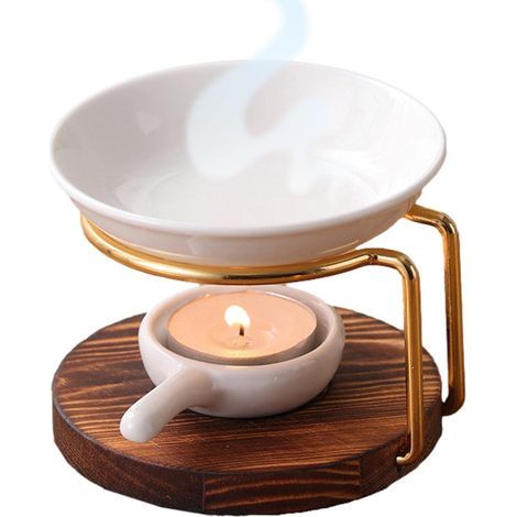 Quemador de aceites esenciales, quemador de aceites esenciales de metal, quemador de cera fundida con recipiente de cerámica, quemador de velas pequeñas, difusor, decoración del hogar (1/5)