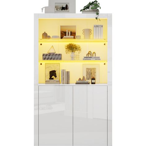 ELVMI Vitrine avec 2 Portes, Éclairage LED 16 Couleurs et Verre Trempé, pour Salon, MDF, 100 x 35 x 170 cm, Blanc (1/5)