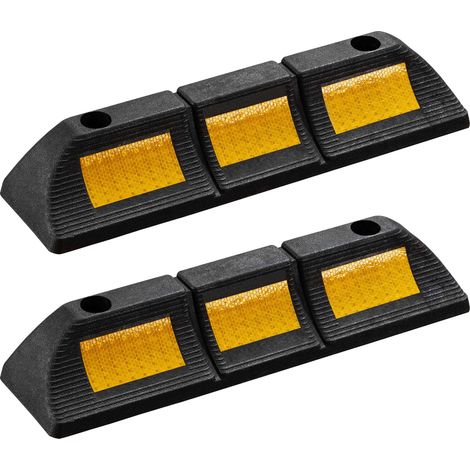 Wiltec Juego 2 topes de aparcamiento 47,5 x 12 x 8 cm caucho con bandas reflectoras alta visibilidad topes de rueda de fácil instalación ideal para garajes, parkings y zonas de estacionamiento