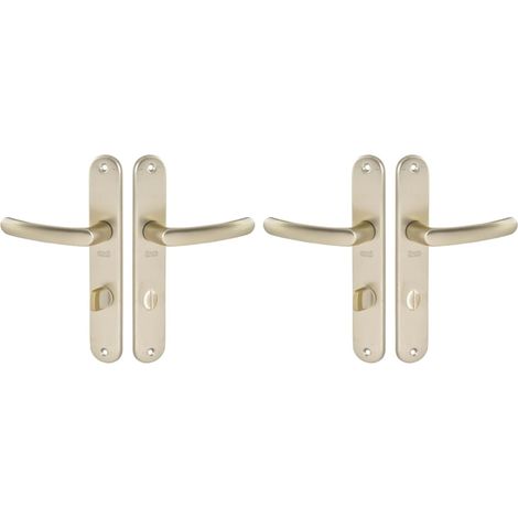 1 Set Poignée De Porte Sur Plaque Condamnation Entraxe 195mm Aluminium Finition Champagne Pour WC SDB