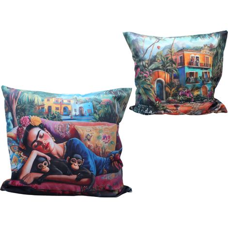 Carmani, ein Kissen mit Füllung und Reißverschluss – ein Motiv, das von den Gemälden von Frida Kahlo inspiriert ist. (1/3)