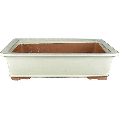 Vaso per bonsai rettangolare in gres smaltato bianco 40,5x29x8,5 cm - J02b