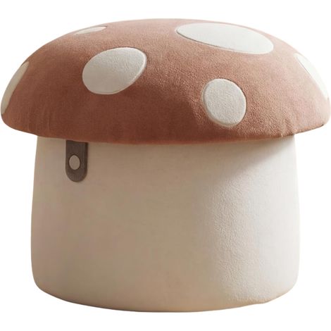 Wahson Kids Storage Footstool Chenille, Upholstered Mushroom Toddler Ottoman Stool, Soft Padded Nursery Seat for Bedroom Playroom, Pink