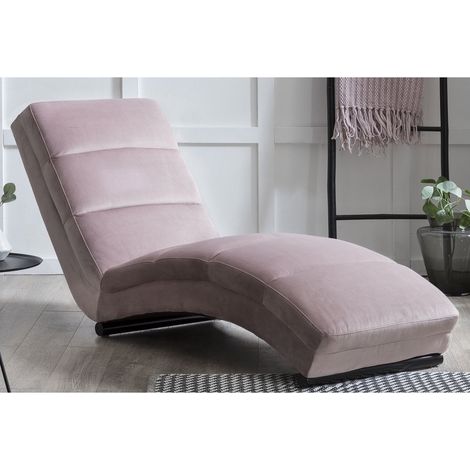 Chaise longue de relaxation en velours rose méridienne design avec pieds en métal noir - PANGIVO (1/5)