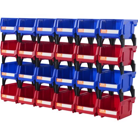 VEVOR Set di Scatole Impilabili Plastiche Portaoggetti da Muro Contenitore Impilabile 24 Pezzi Blu/Rosso da Officina Garage, Scatole Impilabili Cassette Portaoggetti in Plastica 24 Pezzi 137x105x78mm