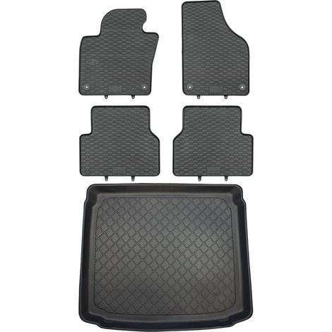 Ensemble de tapis de sol en caoutchouc pour Volkswagen Tiguan I SUV (juillet 2007 - avril 2016) + tapis de coffre.