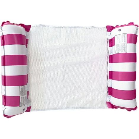 (Rose) Chaise longue gonflable pliable, idéale pour les fêtes au bord de la piscine et la détente à la plage, avec un dossier en filet. (1/3)