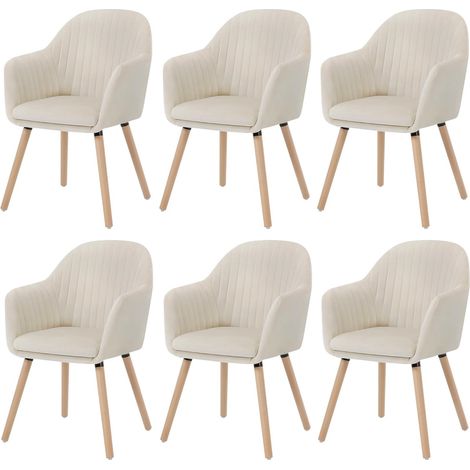 Woltu – Lot de 6 chaises de salle à manger en velours – Dossier ergonomique – Structure en acier – Patins antidérapants – Couleur crème