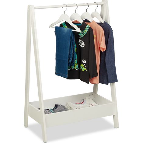 Relaxdays Coat Rack Children, Clothes Rail with Shelf, Kids Room, Floor Standing Storage, 99 x 64.5 x 42.5 cm, White