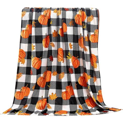 Couverture En Flanelle - Motif Citrouille Et Feuilles D'automne - 100 x 75 cm - Pour Canapé Ou Lit - 1 Pièce (1/5)